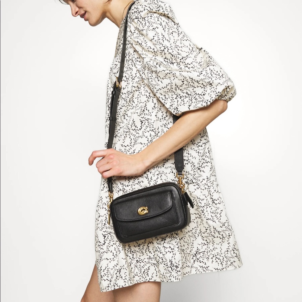 Coach Black Leather Crossbody Camera Bag with Gold Hardware